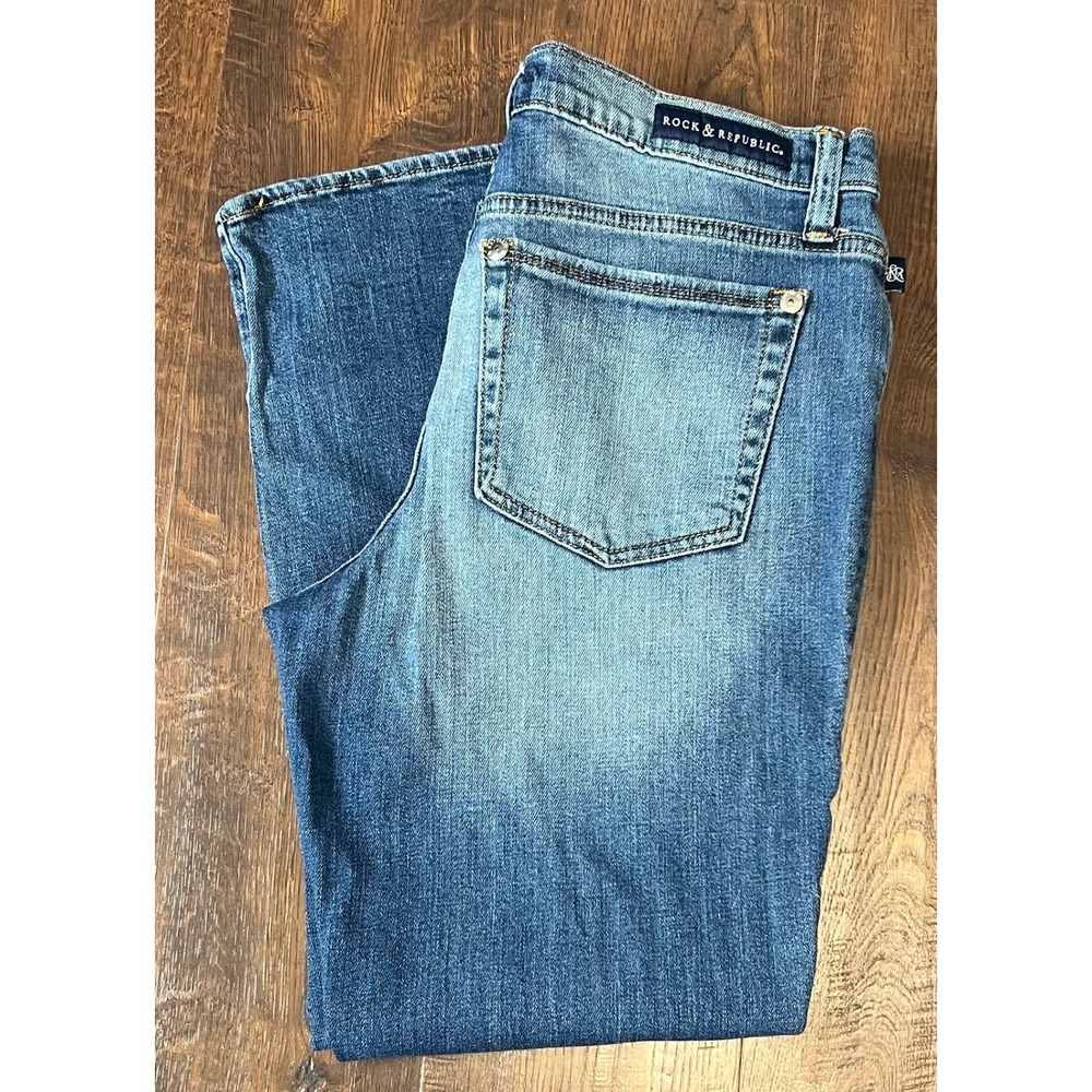Rock & Republic Womens Distressed Straight Leg Jeans Medium Wash Size 12